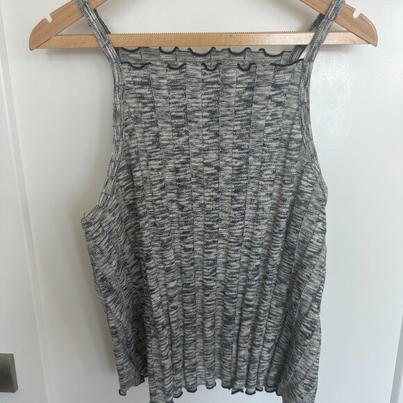 Anthropologie AKEMI + KIN Tank Lettuce Edging Navy Blue Cotton Blend Size Large - Picture 1 of 3